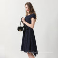 High Quality Women Floral Lace O-Neck Bridesmaid Dresses with Cap-Sleeve Formal Navy Party  Dress Ladies Cocktail Dresses